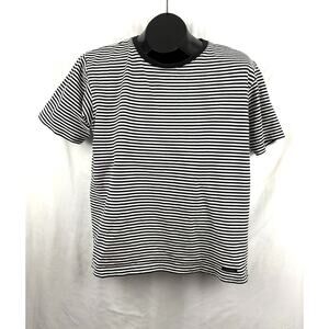 Liz Claiborne Striped Cotton Shirt MEDIUM- Short Sleeve Round Neck Womens